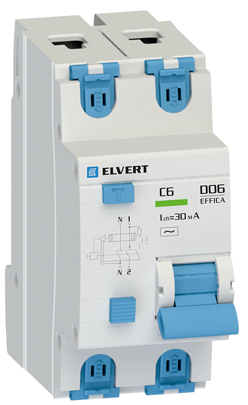 Автоматический выключатель дифф.тока D06 2р C6 300 мА электрон. тип АС ELVERT